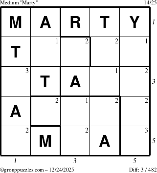 The grouppuzzles.com Medium Marty puzzle for Wednesday December 24, 2025, suitable for printing, with all 3 steps marked