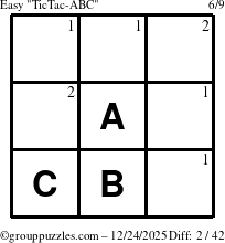The grouppuzzles.com Easy TicTac-ABC puzzle for Wednesday December 24, 2025 with the first 2 steps marked