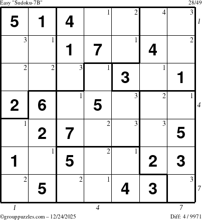 The grouppuzzles.com Easy Sudoku-7B puzzle for Wednesday December 24, 2025 with all 4 steps marked