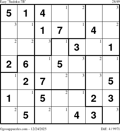 The grouppuzzles.com Easy Sudoku-7B puzzle for Wednesday December 24, 2025 with the first 3 steps marked