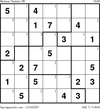 The grouppuzzles.com Medium Sudoku-7B puzzle for Wednesday December 24, 2025 with the first 3 steps marked
