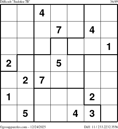 The grouppuzzles.com Difficult Sudoku-7B puzzle for Wednesday December 24, 2025