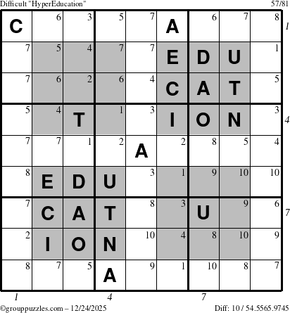 The grouppuzzles.com Difficult HyperEducation-i23 puzzle for Wednesday December 24, 2025, suitable for printing, with all 10 steps marked