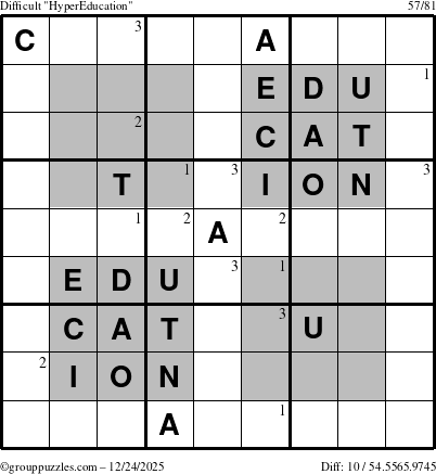 The grouppuzzles.com Difficult HyperEducation-i23 puzzle for Wednesday December 24, 2025 with the first 3 steps marked