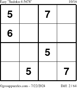 The grouppuzzles.com Easy Sudoku-4-5678 puzzle for Monday July 22, 2024