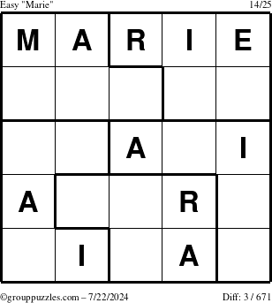 The grouppuzzles.com Easy Marie puzzle for Monday July 22, 2024