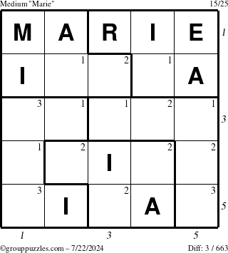 The grouppuzzles.com Medium Marie puzzle for Monday July 22, 2024 with all 3 steps marked