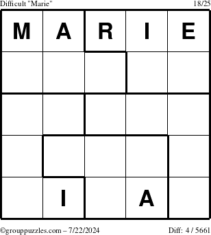 The grouppuzzles.com Difficult Marie puzzle for Monday July 22, 2024