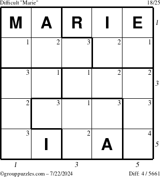 The grouppuzzles.com Difficult Marie puzzle for Monday July 22, 2024 with all 4 steps marked