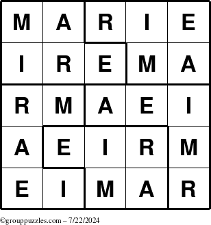 The grouppuzzles.com Answer grid for the Marie puzzle for Monday July 22, 2024