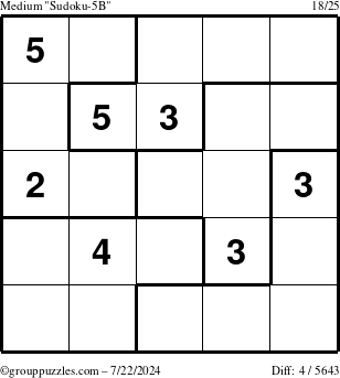 The grouppuzzles.com Medium Sudoku-5B puzzle for Monday July 22, 2024