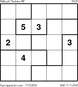 The grouppuzzles.com Difficult Sudoku-5B puzzle for Monday July 22, 2024