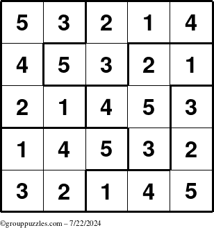 The grouppuzzles.com Answer grid for the Sudoku-5B puzzle for Monday July 22, 2024