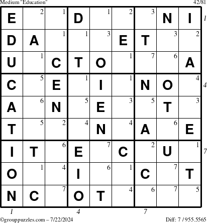 The grouppuzzles.com Medium Education-c1 puzzle for Monday July 22, 2024, suitable for printing, with all 7 steps marked