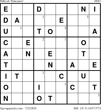 The grouppuzzles.com Difficult Education-c1 puzzle for Monday July 22, 2024 with the first 3 steps marked