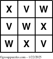 The grouppuzzles.com Answer grid for the TicTac-VWX puzzle for Wednesday January 22, 2025