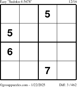 The grouppuzzles.com Easy Sudoku-4-5678 puzzle for Wednesday January 22, 2025