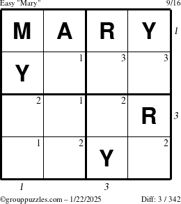 The grouppuzzles.com Easy Mary puzzle for Wednesday January 22, 2025 with all 3 steps marked