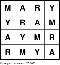 The grouppuzzles.com Answer grid for the Mary puzzle for Wednesday January 22, 2025