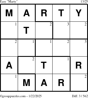 The grouppuzzles.com Easy Marty puzzle for Wednesday January 22, 2025 with the first 3 steps marked