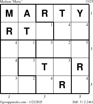 The grouppuzzles.com Medium Marty puzzle for Wednesday January 22, 2025, suitable for printing, with all 5 steps marked