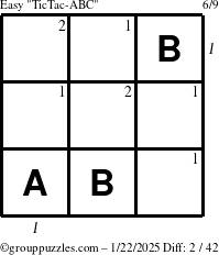 The grouppuzzles.com Easy TicTac-ABC puzzle for Wednesday January 22, 2025, suitable for printing, with all 2 steps marked