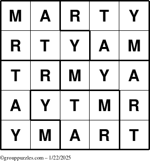 The grouppuzzles.com Answer grid for the Marty puzzle for Wednesday January 22, 2025