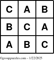 The grouppuzzles.com Answer grid for the TicTac-ABC puzzle for Wednesday January 22, 2025