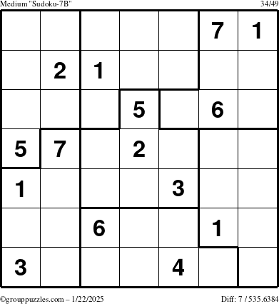 The grouppuzzles.com Medium Sudoku-7B puzzle for Wednesday January 22, 2025