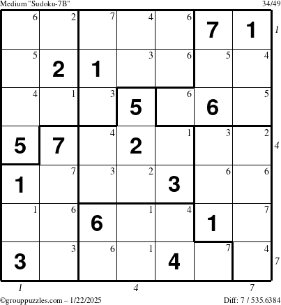 The grouppuzzles.com Medium Sudoku-7B puzzle for Wednesday January 22, 2025 with all 7 steps marked