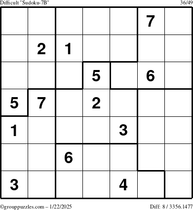 The grouppuzzles.com Difficult Sudoku-7B puzzle for Wednesday January 22, 2025