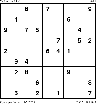 The grouppuzzles.com Medium Sudoku puzzle for Wednesday January 22, 2025