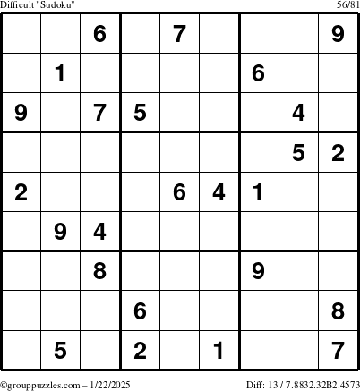 The grouppuzzles.com Difficult Sudoku puzzle for Wednesday January 22, 2025