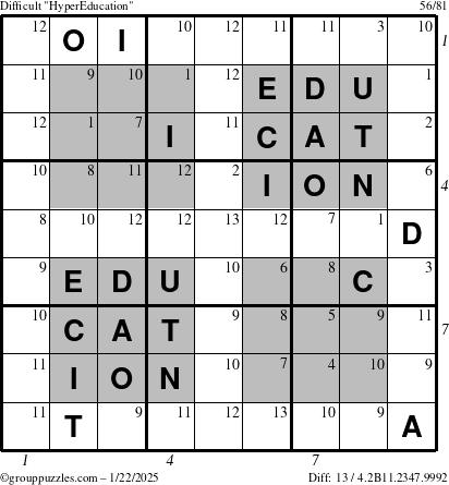 The grouppuzzles.com Difficult HyperEducation-i23 puzzle for Wednesday January 22, 2025 with all 13 steps marked