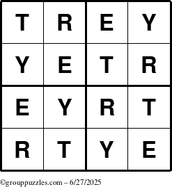 The grouppuzzles.com Answer grid for the Trey puzzle for Friday June 27, 2025