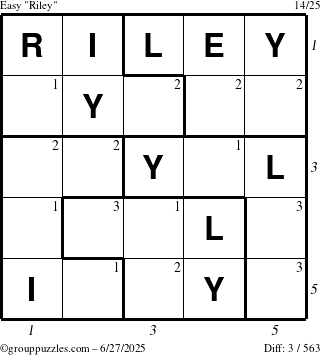 The grouppuzzles.com Easy Riley puzzle for Friday June 27, 2025 with all 3 steps marked