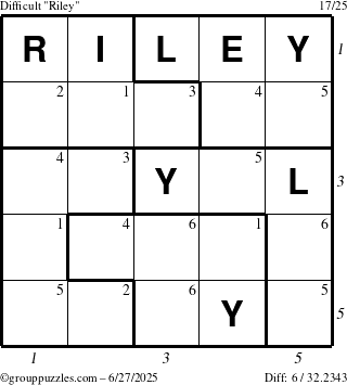 The grouppuzzles.com Difficult Riley puzzle for Friday June 27, 2025 with all 6 steps marked
