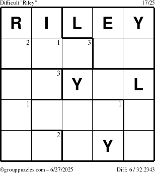 The grouppuzzles.com Difficult Riley puzzle for Friday June 27, 2025 with the first 3 steps marked