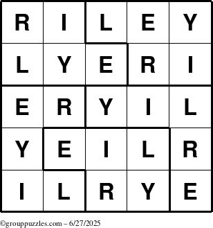 The grouppuzzles.com Answer grid for the Riley puzzle for Friday June 27, 2025