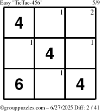 The grouppuzzles.com Easy TicTac-456 puzzle for Friday June 27, 2025 with the first 2 steps marked