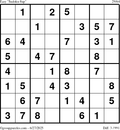 The grouppuzzles.com Easy Sudoku-8up puzzle for Friday June 27, 2025