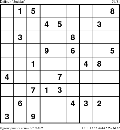 The grouppuzzles.com Difficult Sudoku puzzle for Friday June 27, 2025