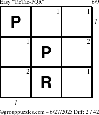 The grouppuzzles.com Easy TicTac-PQR puzzle for Friday June 27, 2025 with all 2 steps marked