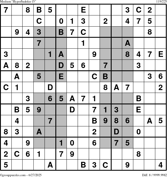 The grouppuzzles.com Medium HyperSudoku-15 puzzle for Friday June 27, 2025