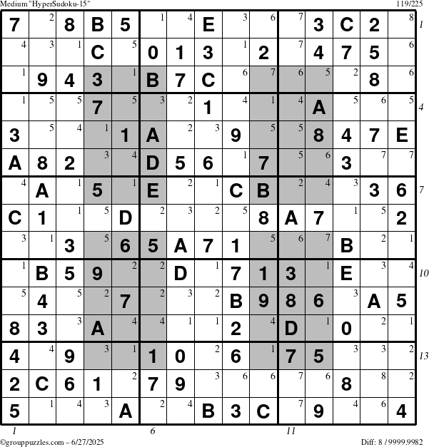 The grouppuzzles.com Medium HyperSudoku-15 puzzle for Friday June 27, 2025 with all 8 steps marked