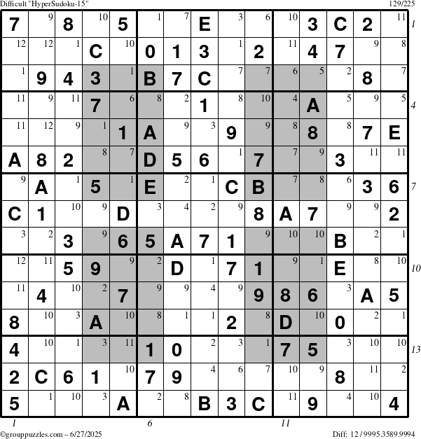 The grouppuzzles.com Difficult HyperSudoku-15 puzzle for Friday June 27, 2025 with all 12 steps marked