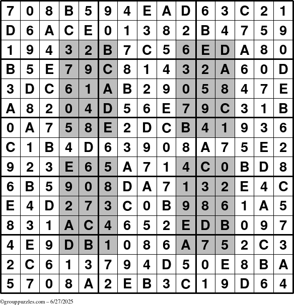 The grouppuzzles.com Answer grid for the HyperSudoku-15 puzzle for Friday June 27, 2025