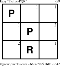 The grouppuzzles.com Easy TicTac-PQR puzzle for Friday June 27, 2025 with the first 2 steps marked