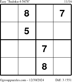 The grouppuzzles.com Easy Sudoku-4-5678 puzzle for Monday December 30, 2024