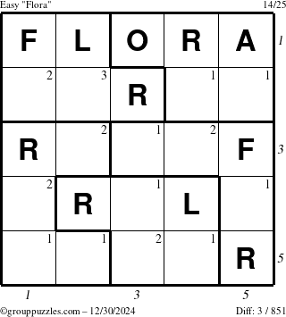 The grouppuzzles.com Easy Flora puzzle for Monday December 30, 2024 with all 3 steps marked